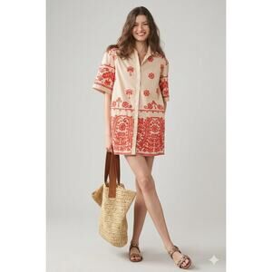 Maeve Mini Shirt Dress with Embroidered Design